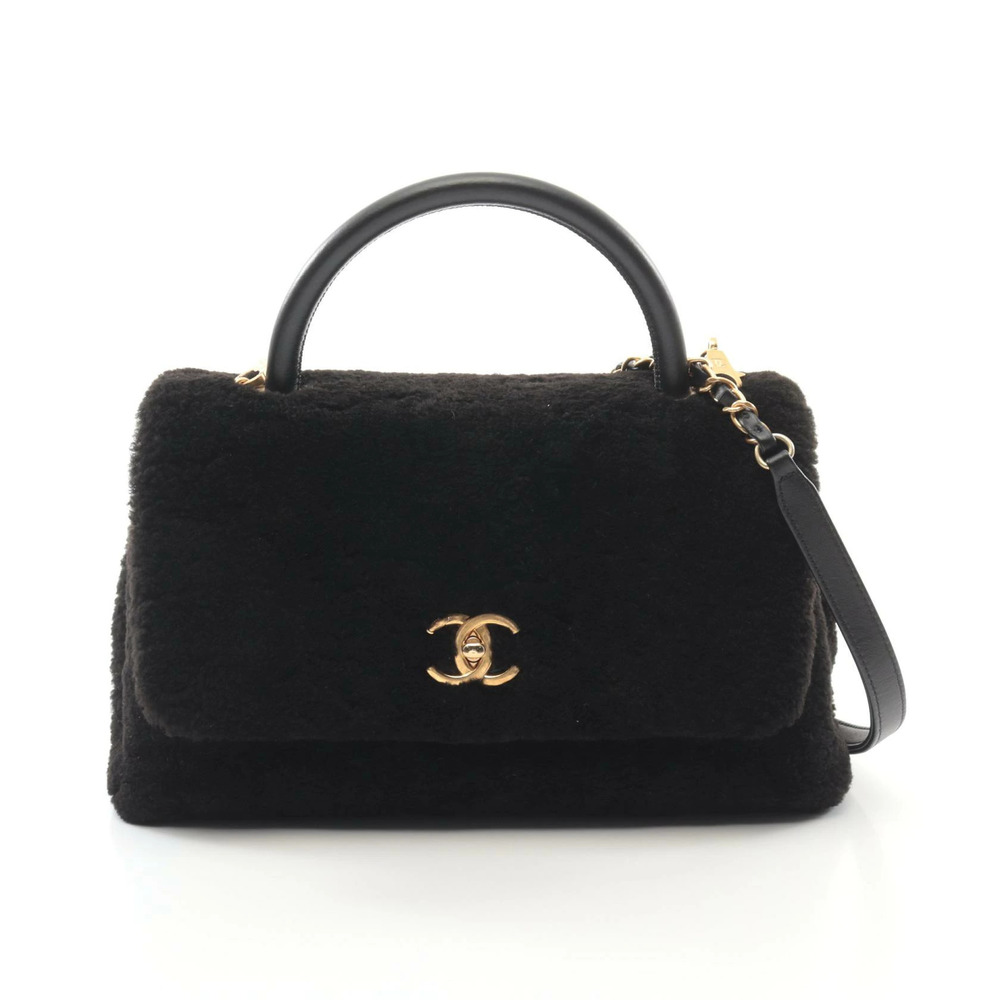 Chanel Coco Handle Top Flap Bag Matelasse Handbag Sheepskin Black